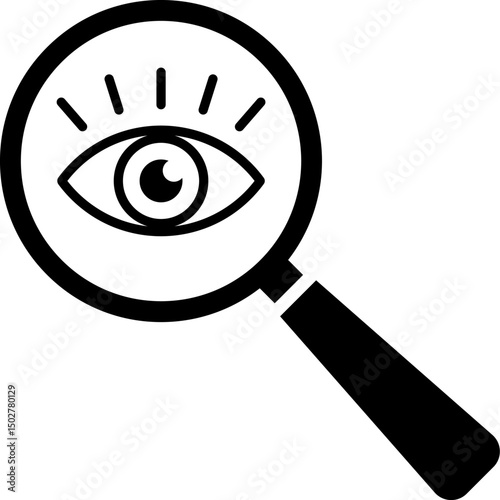 Magnifying glass and eye icon in flat style.