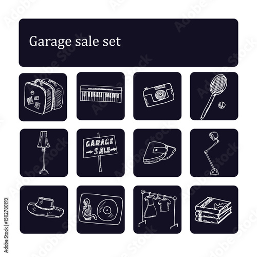 Garage hand drawn doodle set. Vector illustration. Isolated elements on white background. Symbol collection.