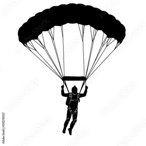 Parachutist silhouette under canopy isolated on transparent background