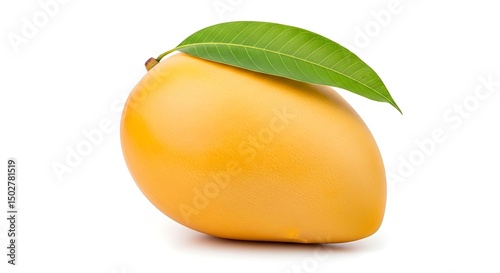 High-Resolution Isolated Mango with Leaf and Shadow – Clipping Path Included on White Background