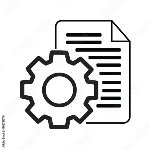 Basic RGBDocument with gear icon representing settings, configuration, system management, and technical documentation in simple black line illustration for software and administration.

