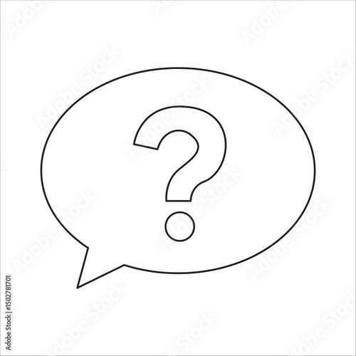 Basic RGBSpeech bubble with large question mark symbolizing inquiry, questions, support, and communication in black line art style for digital help and customer service icons.

