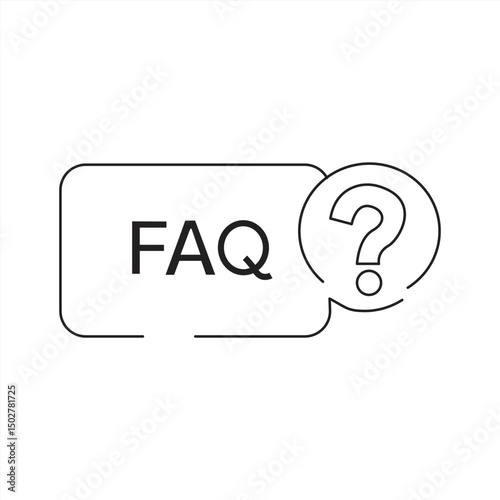 Basic FAQ chat bubble with question mark icon representing customer support, help, information, and frequently asked questions in simple black line style for user interfaces and websites.

