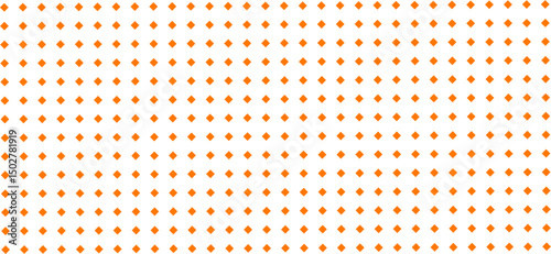 Seamless abstract pattern of evenly spaced orange diamond shapes on a white background. Perfect for modern digital designs, textiles, wallpapers or backgrounds with a clean, geometric aesthetic.