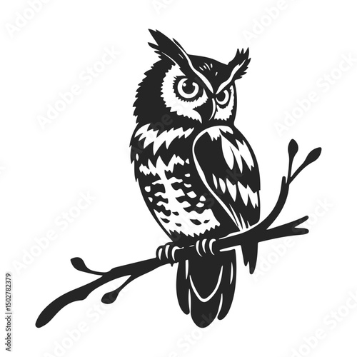 Owl logo with sharp gaze, clean lines, symbol of wisdom and power. vector owl, owl emblem, night bird, tribal owl	