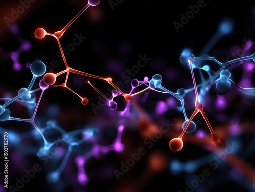 Colorful abstract network of interconnected nodes on dark background.