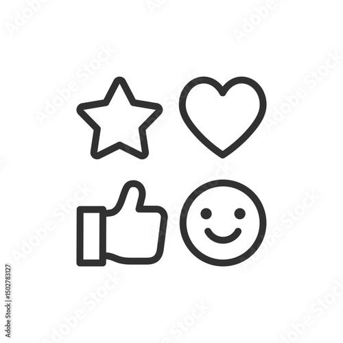 Social reaction icons, linear set. Likes, favorites, emojis, or feedback. Line with editable stroke.