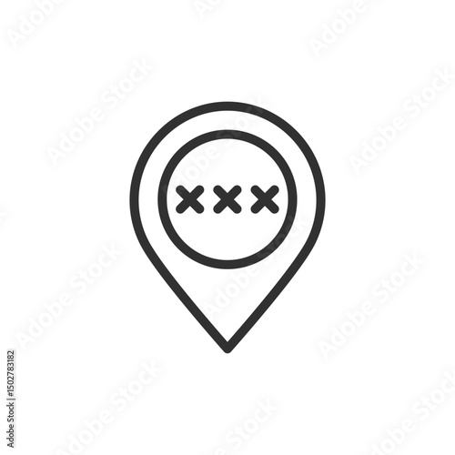 Location pin with hidden symbols, linear icon. Restricted content, private zone, anonymous area. Line with editable stroke