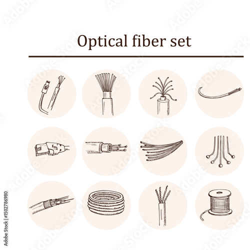 Wallpaper Mural Optical fiber hand drawn doodle set. Vector illustration. Isolated elements on white background. Symbol collection. Torontodigital.ca