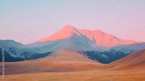 Fototapeta Naklejka Na Ścianę i Meble -  Minimalist mountain landscape in pastel colors with a clear sky