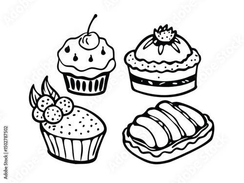 Vector illustration of a seamless pattern with cupcakes and cakes, perfect for a sweet dessert or birthday celebration