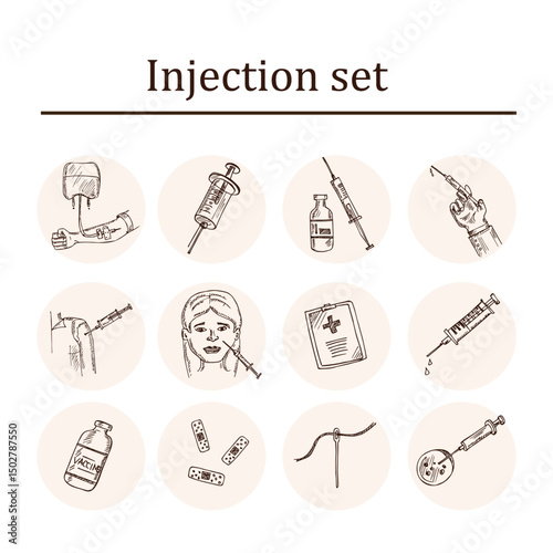 Wallpaper Mural Injection hand drawn doodle set. Vector illustration. Isolated elements on white background. Symbol collection. Torontodigital.ca