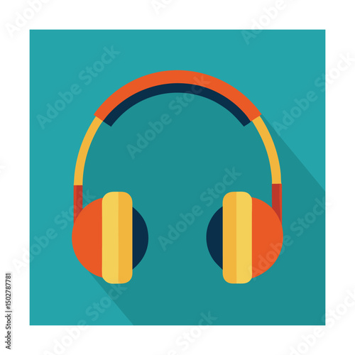 Colorful flat design headphones icon on teal background suitable for music and audio concepts