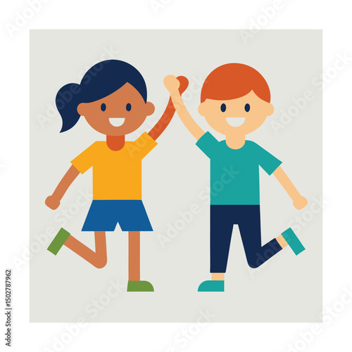 Cheerful children high fiving celebrating friendship and success together with joyful smiles