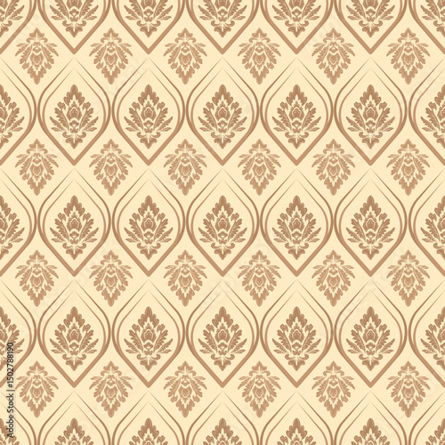 Damask seamless pattern with light brown abstract floral, vintage design, vector illustration elegant for textile, wall paper, bedding, curtains, cushion cover, rug, scarf, upholstery fabric