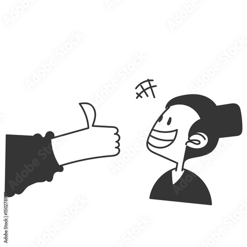 doodle person laugh given the thumb up like