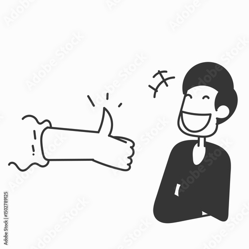 doodle person laugh given the thumb up like
