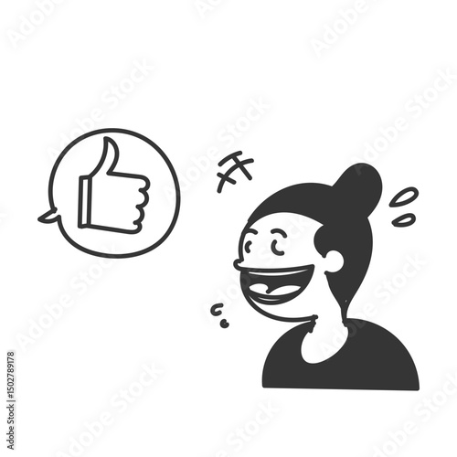 doodle person laugh given the thumb up like
