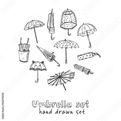 Wallpaper Mural Umbrella hand drawn doodle set. Isolated elements on white background. Symbol collection. Torontodigital.ca