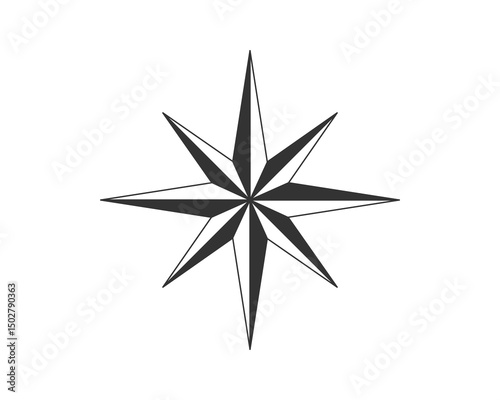 Simple and impactful, this monochrome starburst conveys navigation, direction, or achievement. Use for vector design, infographics, maps, or web icons. Sharp and clean