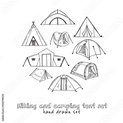 Wallpaper Mural Hiking and camping hand drawn doodle set. Vector illustration. Isolated elements on white background. Symbol collection. Torontodigital.ca