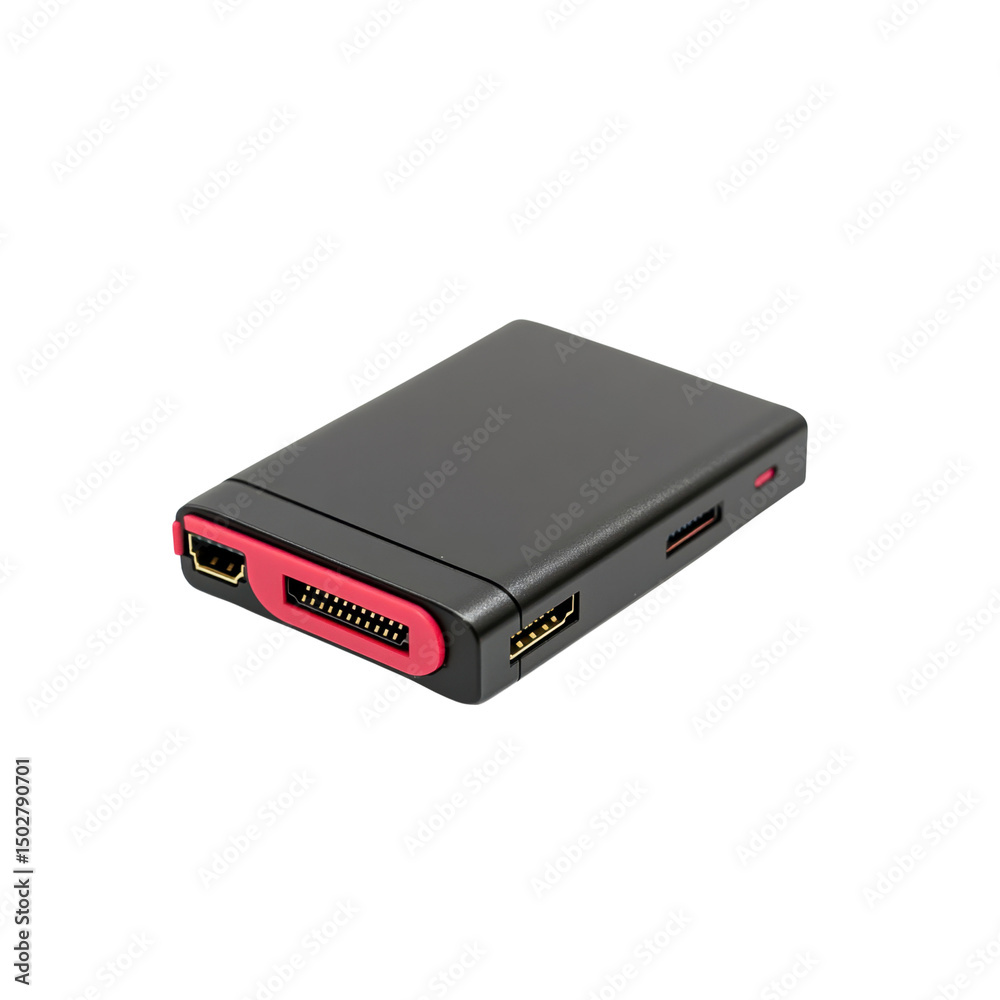 Compact Black and Red Multi-Port USB-C Hub with HDMI and SD Card Reader Compact Black and Red Multi-Port USB-C Hub with HDMI and SD Card Reader