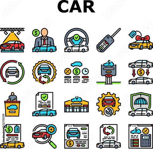 car dealership inventory icons set vector