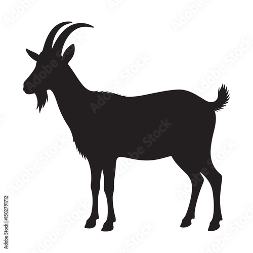 Goat silhouette isolated on white background with nature and wildlife elements photo