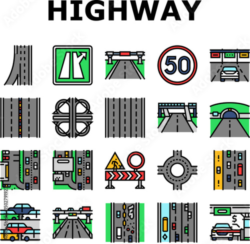highway road lane icons set vector