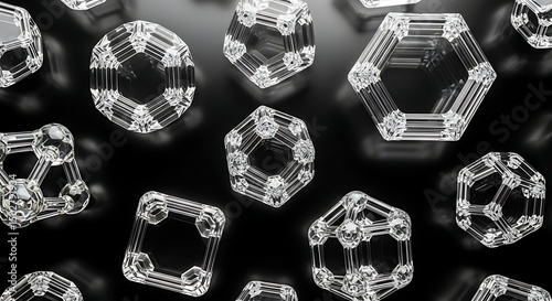 Crystal Geometric Shapes on Black Background