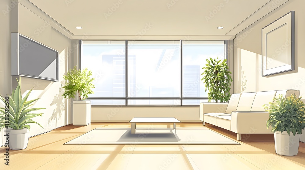 Fototapeta premium Empty modern living room with clean lines and neutral tones