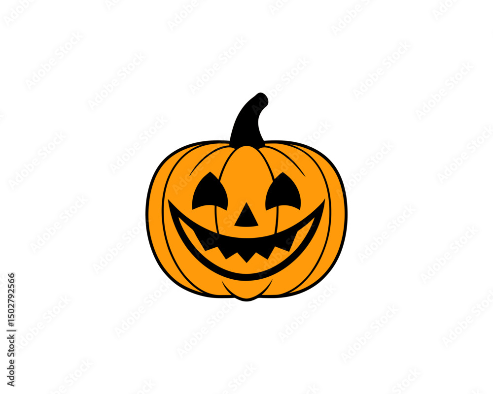 Fototapeta premium Cute Halloween Jack-o'-Lantern Pumpkin Vector Clipart– Smiling Cartoon Vector Isolated on White Background.