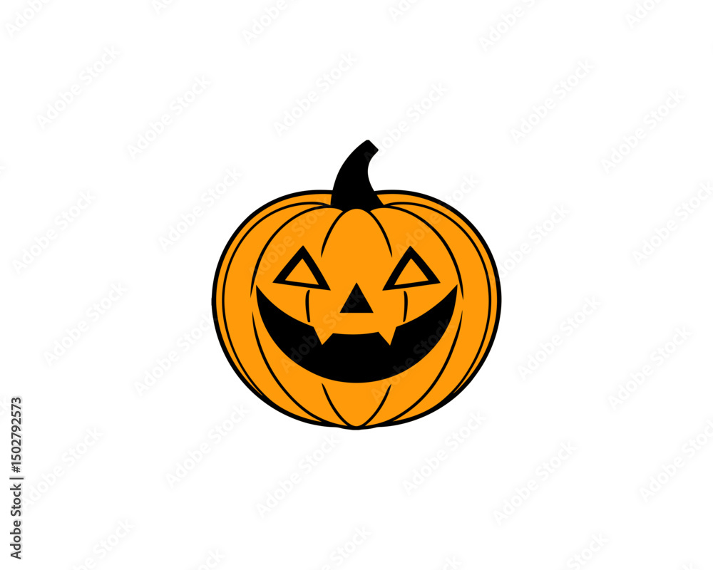Fototapeta premium Cute Halloween Jack-o'-Lantern Pumpkin Vector Clipart– Smiling Cartoon Vector Isolated on White Background.