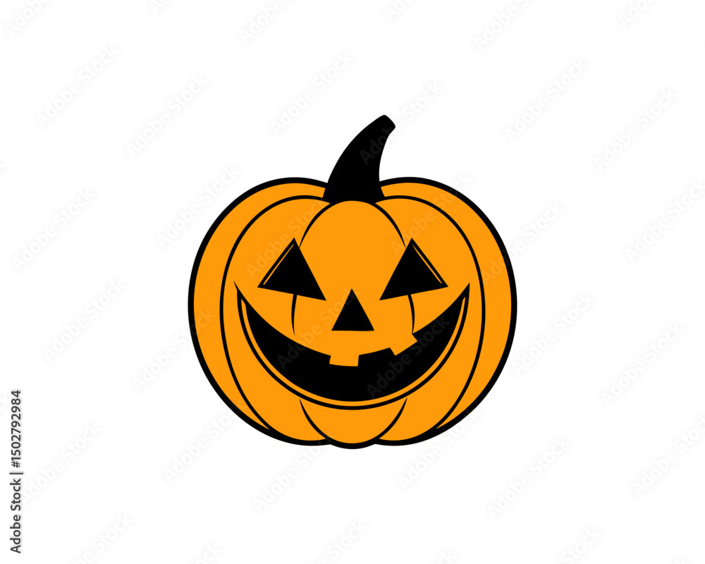 Fototapeta premium Cute Halloween Pumpkin Vector – Smiling Jack-o'-Lantern Face Illustration for Fall and Trick or Treat Designs.
