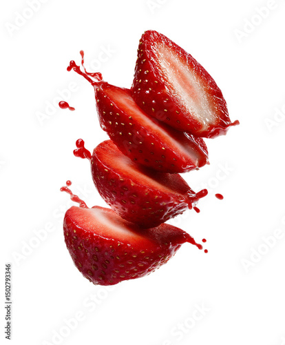 Sliced Strawberry Splash Isolated on Transparent Background
