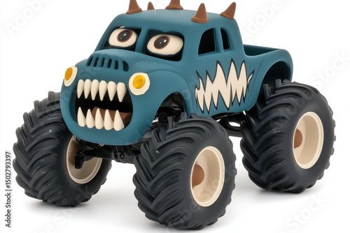 Teal Monster Truck Toy with Large Tires and Horns