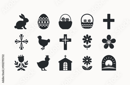Easter and Christian Symbols Vector Icons Set
