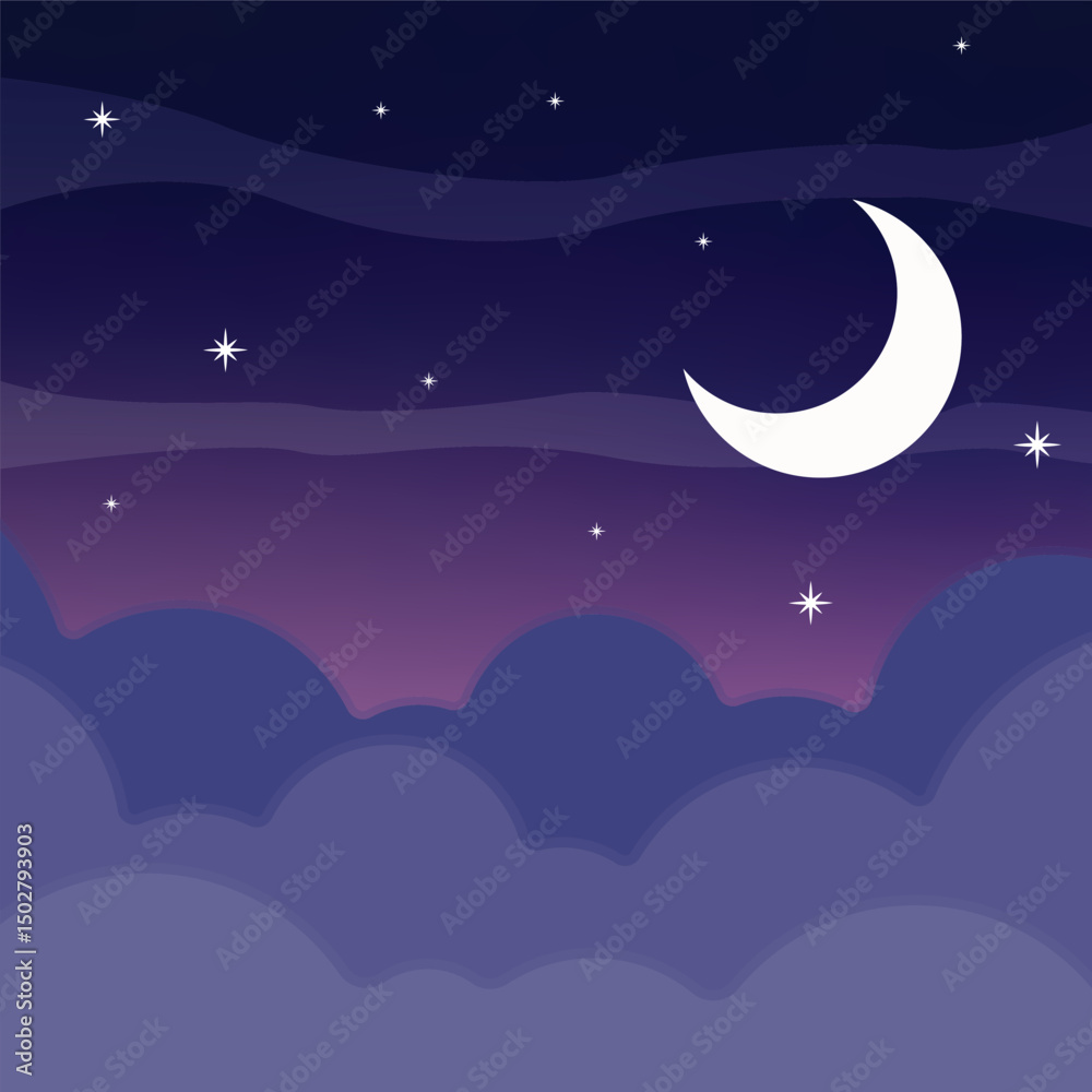 Naklejka premium lunar and sky night landscaped vector illustration template graphic design . moon and nature night view sign or symbol for adventure and wanderlust travel business