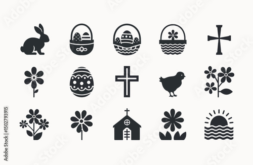 Easter and Christian Symbols Vector Icons Set