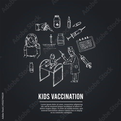 Wallpaper Mural Kids vaccination isolated hand drawn doodles Vector Torontodigital.ca