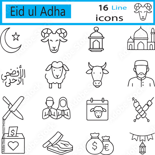 Eid ul Adha Line Art Icons – Islamic Festival Vector Set