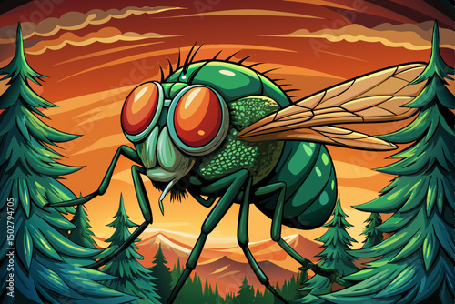 common green bottle fly standing vector , isolated on forest background