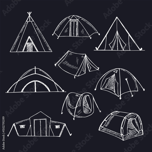 Wallpaper Mural Hiking and camping hand drawn doodle set. Vector illustration. Isolated elements on white background. Symbol collection. Torontodigital.ca