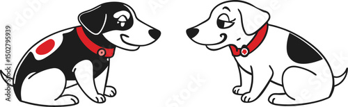 Happy two dogs seeing each other cartoon character vector illustration