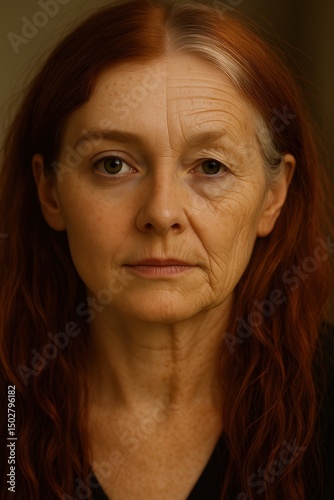 Woman with split face showing aging and youth contrast