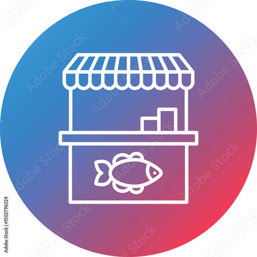 Fish Market Line Gradient Circle Background Icon