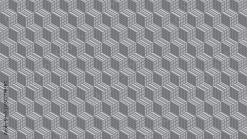 Seamless leave in hexagon 3D pattern with gray color shade. hexagon line art vector and leaves. paper print, product packaging.