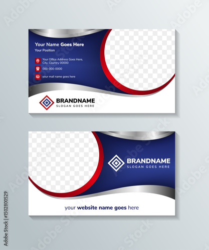 combination of Silver, blue, and red Gradient colors of double sided Business Card Template. Suitable for Marketing tool holding company. Stationery design on horizontal layout.