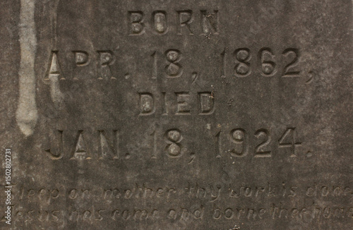 Close up of Historic Headstone in Rural East TX Cemetery