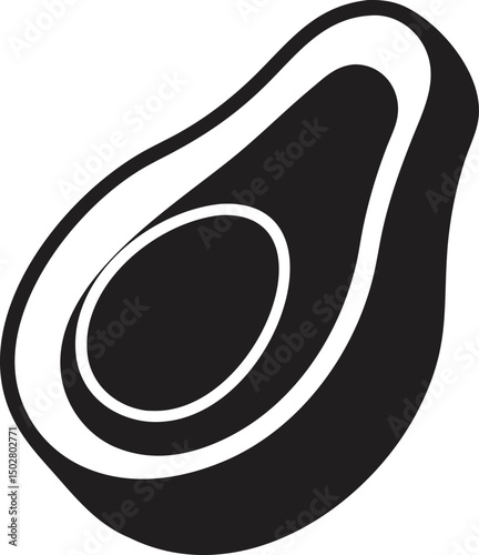 Monochrome Avocado Illustration: An elegant black and white illustration of a halved avocado, showcasing the seed and inner details in a minimalist design.